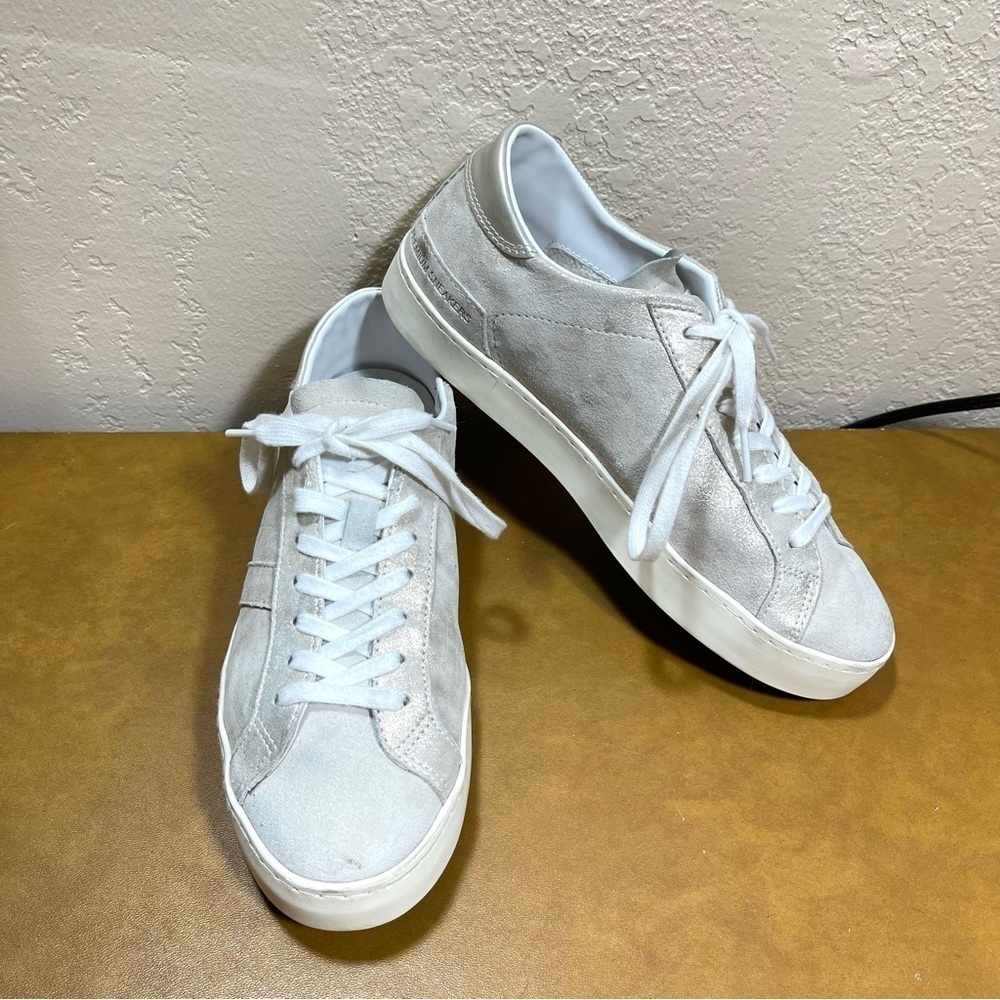 D.A.T.E. Silver Suede Sparkle Leather Premium‎ Sneaker Size 8/EU 39 Women